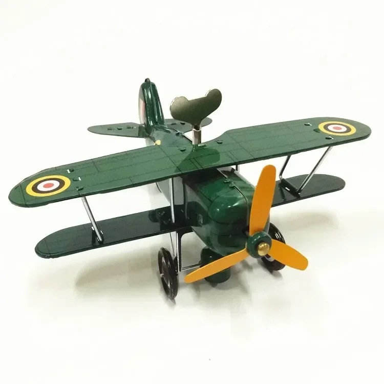 [Funny] Adult Collection Retro Wind up toy Metal Tin second world war fighter propeller plane Mechanical toy Clockwork toy gift