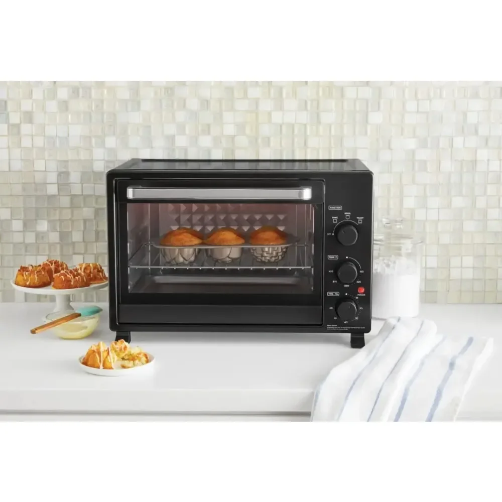 32L/ 6-Slice Toaster Oven 1500W with 3 Cooking Functions Baking Pan Crumb Tray Kitchen