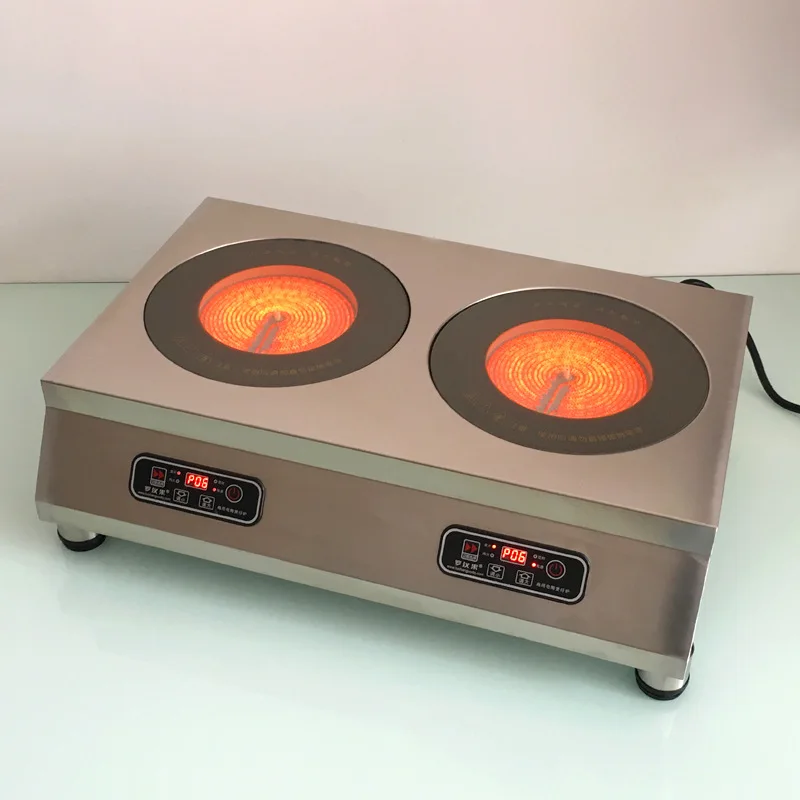 Двойная электрическая плита 220 В 2200 Вт Коммерческая излучающая плита Керамическая варочная панель Печь из нержавеющей стали