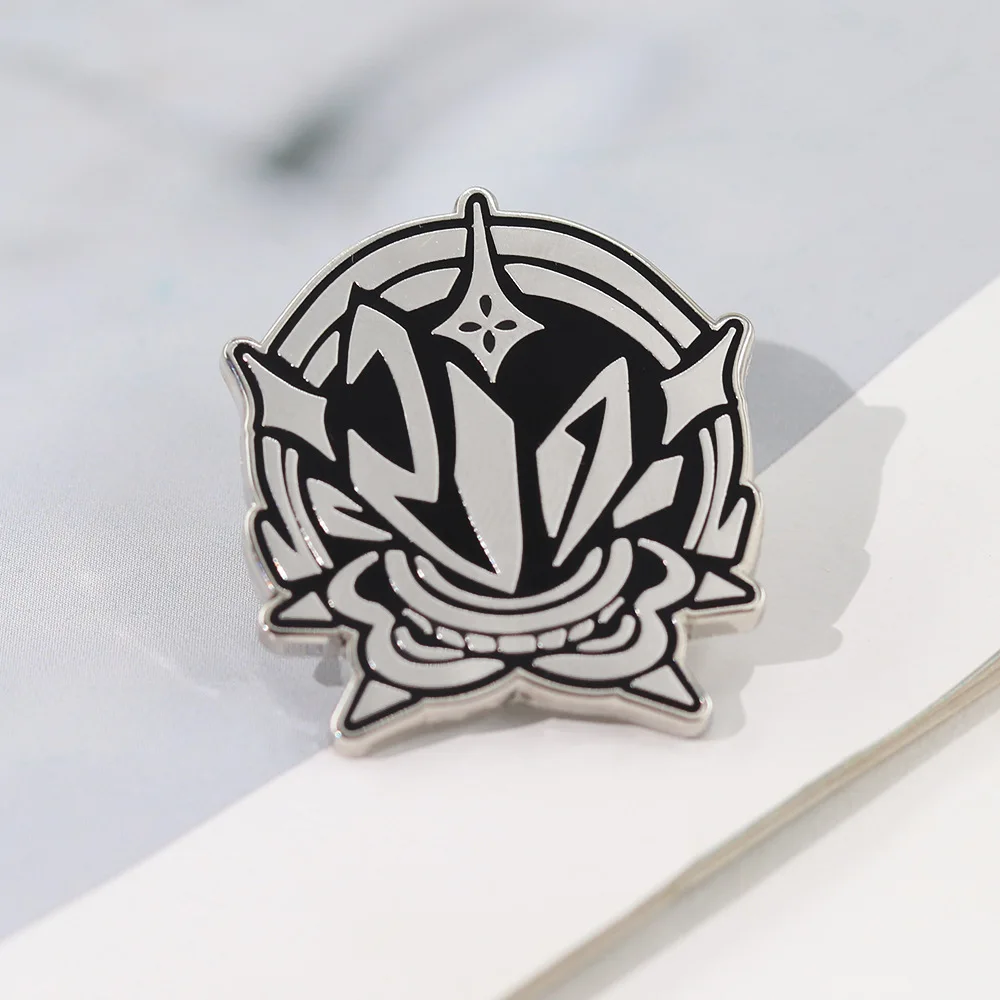 Mysterious Ornate Enamel Pin Fantasy Emblem Badge Silver Black Lapel Pin Unique Symbol Jewelry for Daily Backpack Decor