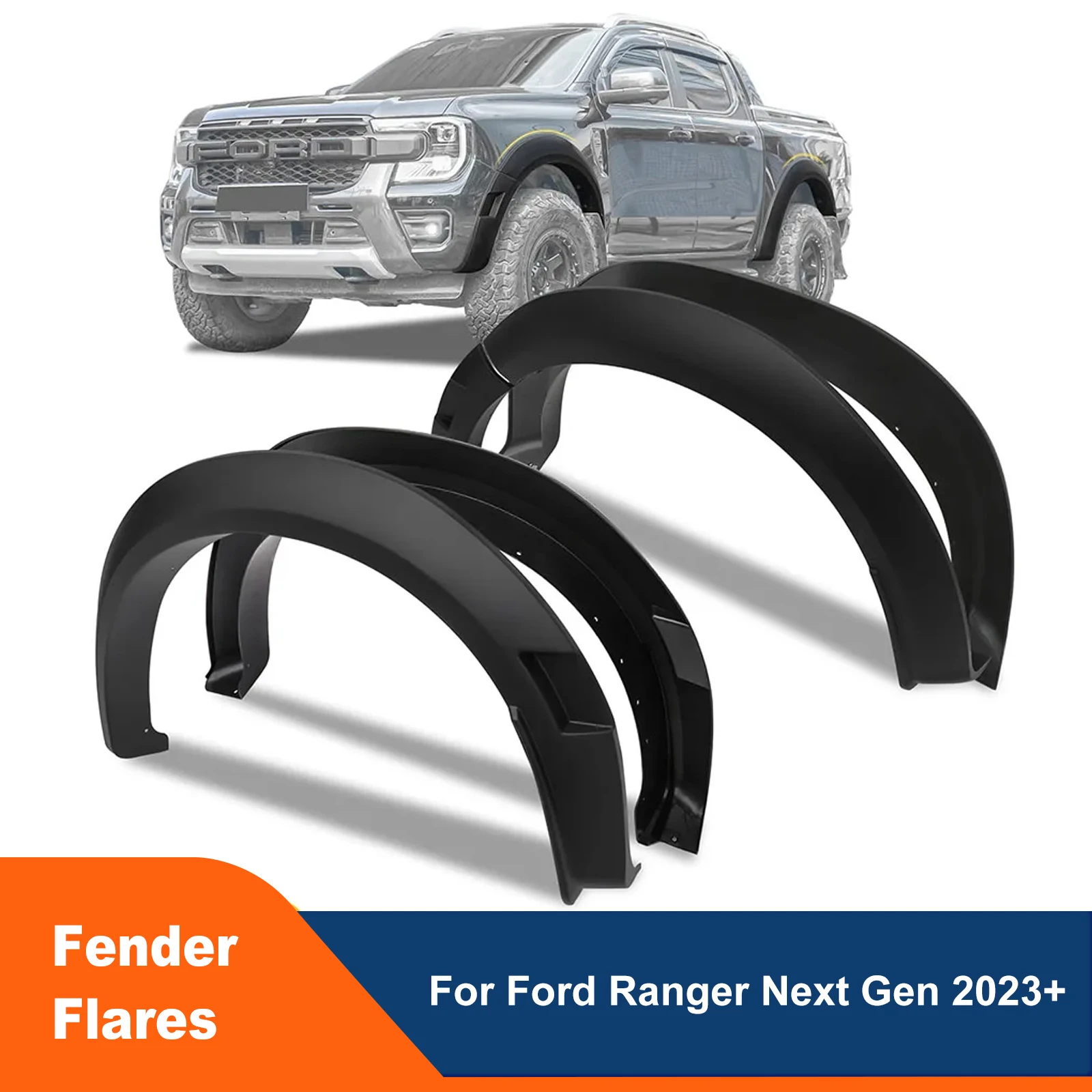 

Matte Black Wheel Arch Fender Flares for Ford Ranger Next Gen 2022 2023 T9 Wildtrak Wildtrak-X Dual Cab With Rear Step Box