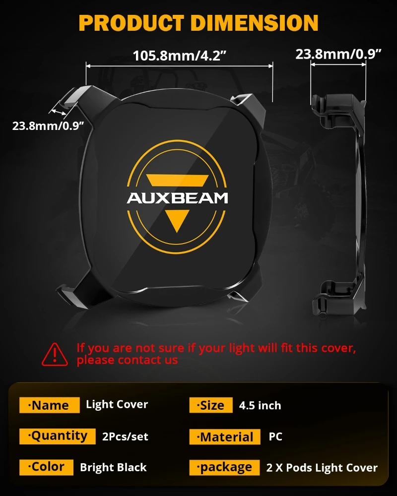 Black PC Light Cover Shells for AUXBEAM XP-ULTRA SERIES 4.5 inch LED Pod Driving Lights, Light Color Road-Legal (Only Shell)