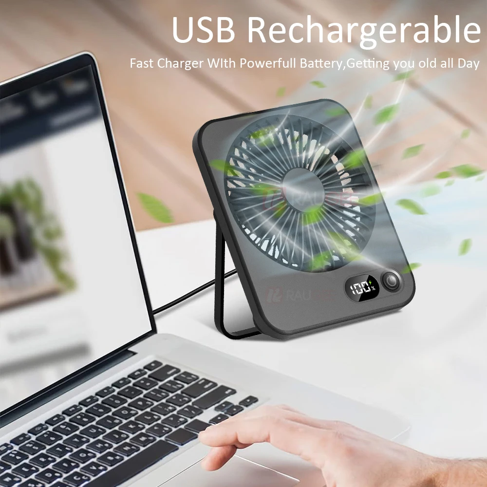 Desk Fan Portable Mini Rechargeable Fan Foldable USB Table Fan Wireless Wall Mounted Ceiling Fan Small Quiet Desktop Fan 5 Gears