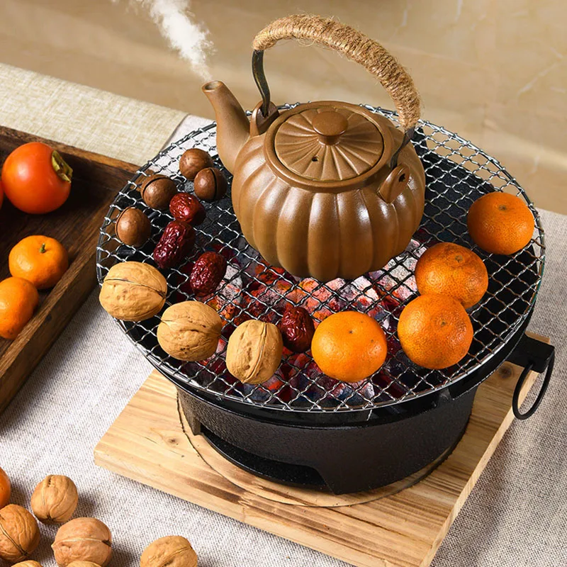 화로대 캠핑 불멍 Portable Cast Iron Brazier Stove BBQ Charcoal Stove Furnace Camping Heating Tea Baking Cooking Household Fire Pit