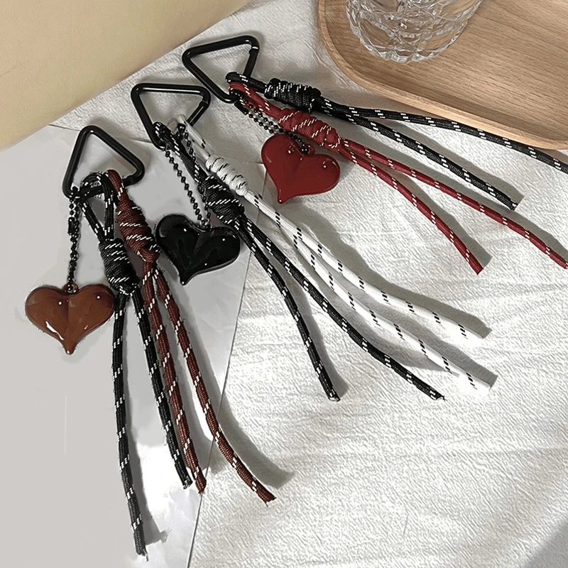 Love Shape Woven Rope Keychain Bow-knot Charm Pendant Keyring Jewelry For Women Gift Bag Decoration