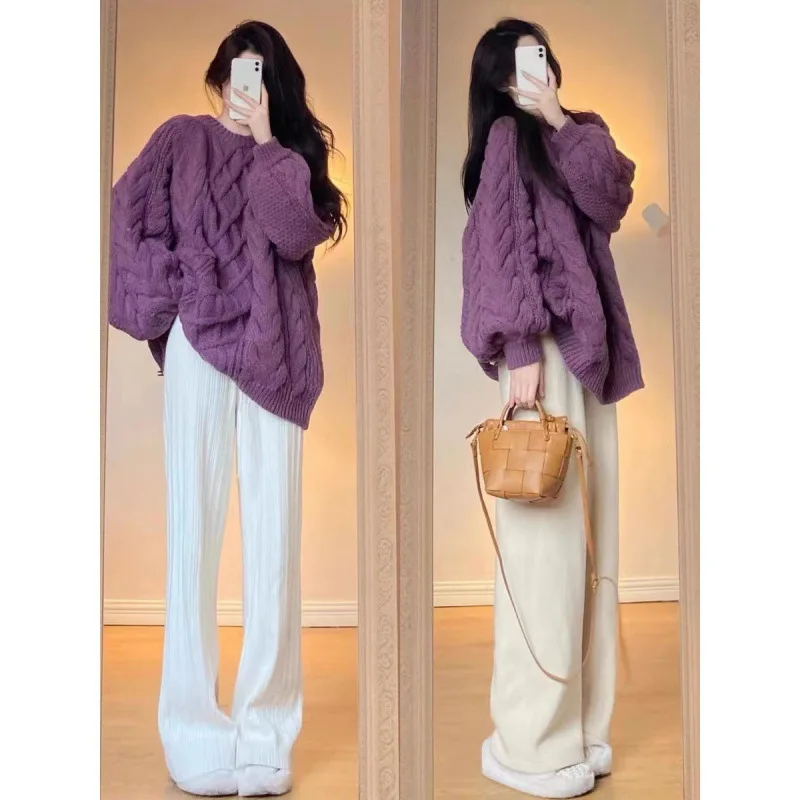 

Autumn and winter new solid soft waxy sweater women loose thick Fried Dough Twists solid pullover languid wind wear sweater