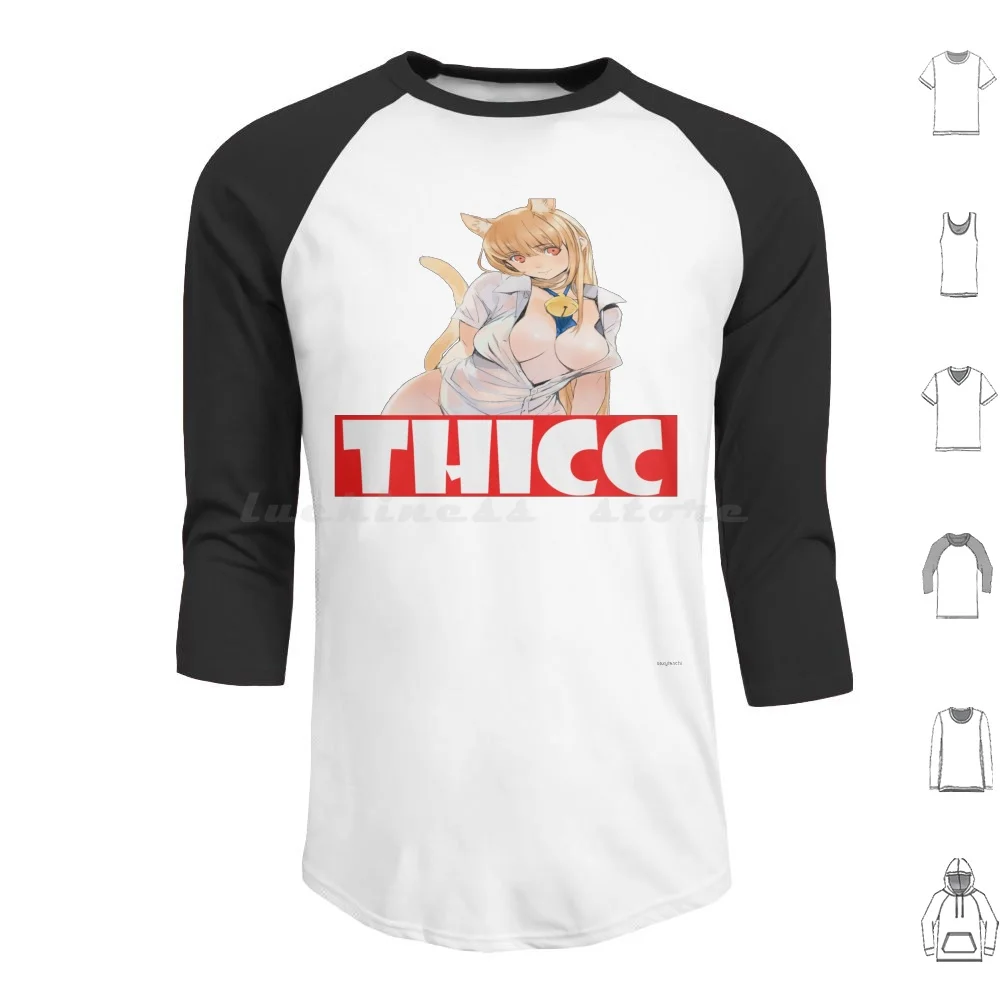 Thicc Neko Hoodie Cotton Long Sleeve Thicc Neko Anime Hentai Ecchi Manga Japan Oppai