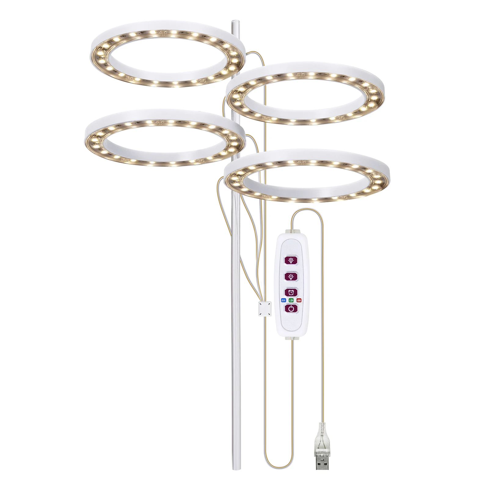 LED Grow Lights Full Spectrum Plant Lamp with 20 LEDs 8H/12H/16H Timer 5 Dimmable Levels Height Adjustable USB Angel Ring Lamp