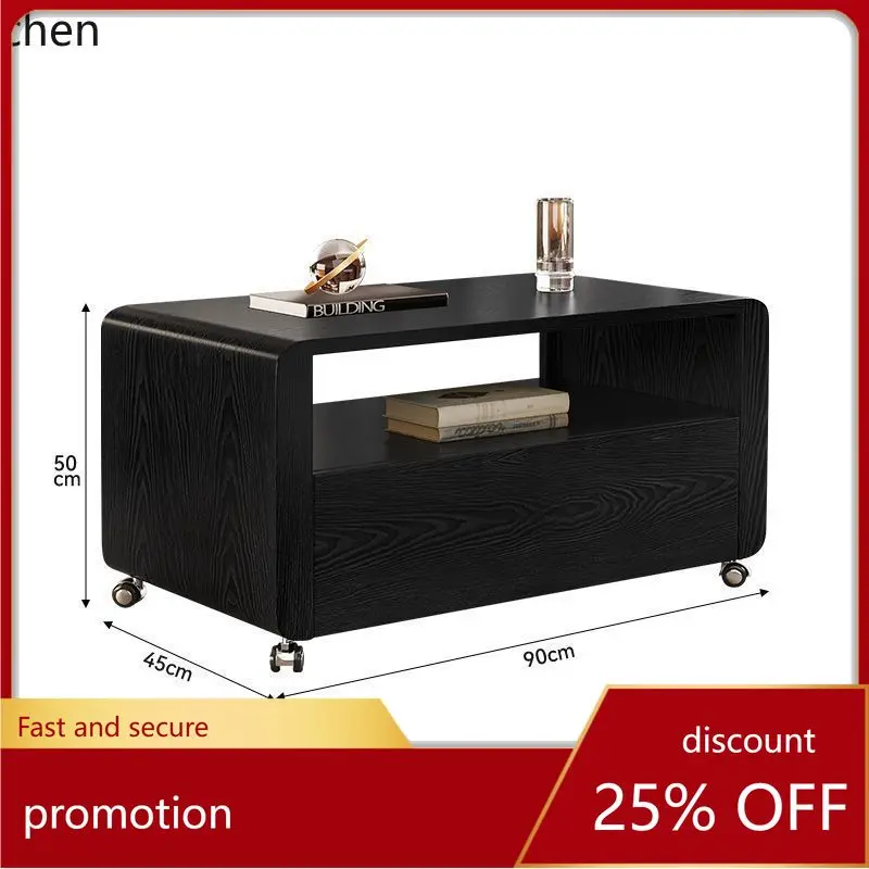 

ZML Solid Wood Coffee Table Rectangular Small Apartment Living Room Home Sofa Side Cabinet Rock Board Mobile Small Cart