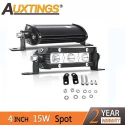 Auxtings Super Mini Slim 4in 15W Spot Single Row Led Light Bar Work Light Driving SUV Off-Road Bar 12V 24V for Jeep 4X4 4WD
