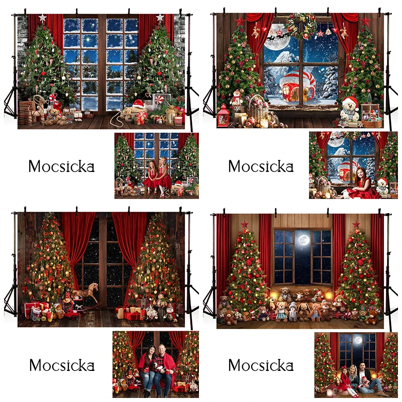 Mocsicka Christmas Background For Photography Backdrops Snow Window Tree Baby Portrait Photographic Party Decor Photo Studio