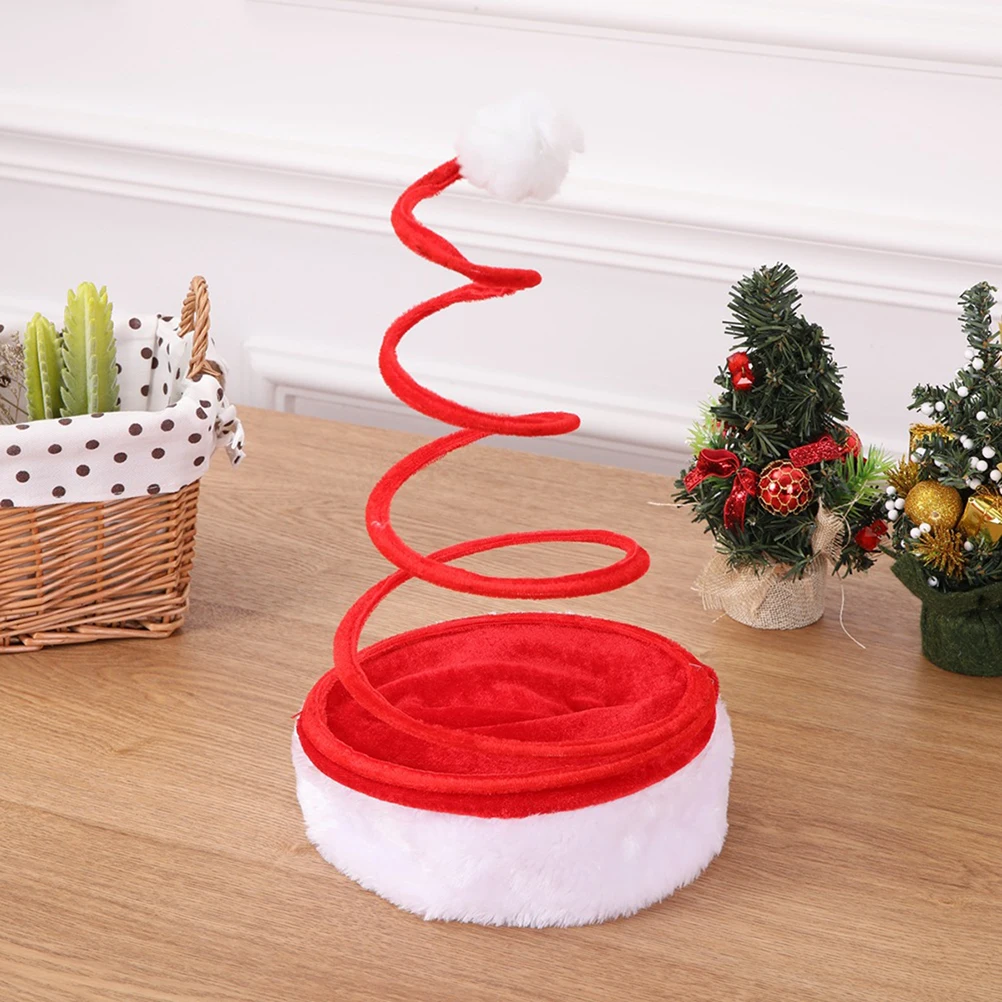 

Christmas Decoration Hats Red Coiled Santa Hats Brim Pom Pom Funny Party Favors Novelty Xmas Headdress For Men Women Photo