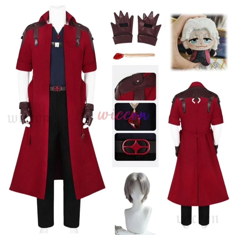 

Devil Cos May Cry 3 Cosplay Costumes Dante Men's Game Uniforms Wig Red Long Poncho Jacket Set Halloween Carnival Costumes