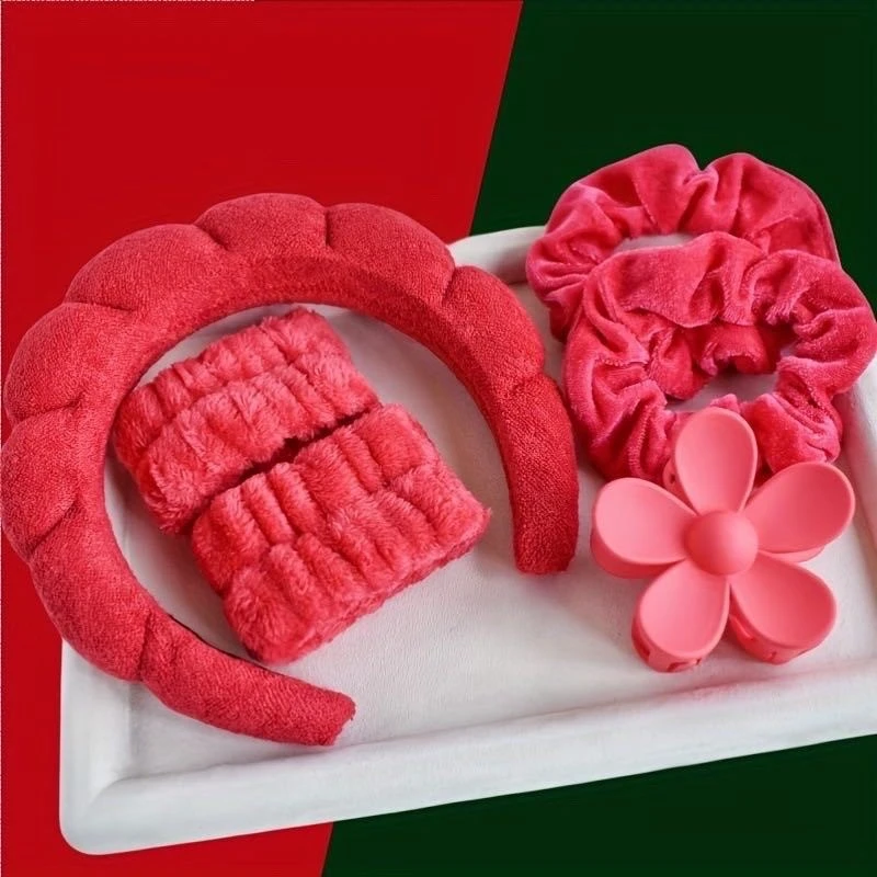 6piece Sponge Spa Headband with Wristbands for Washing Face Wide Padded Headband Skin Care Makeup Removal Shower for Women Girls