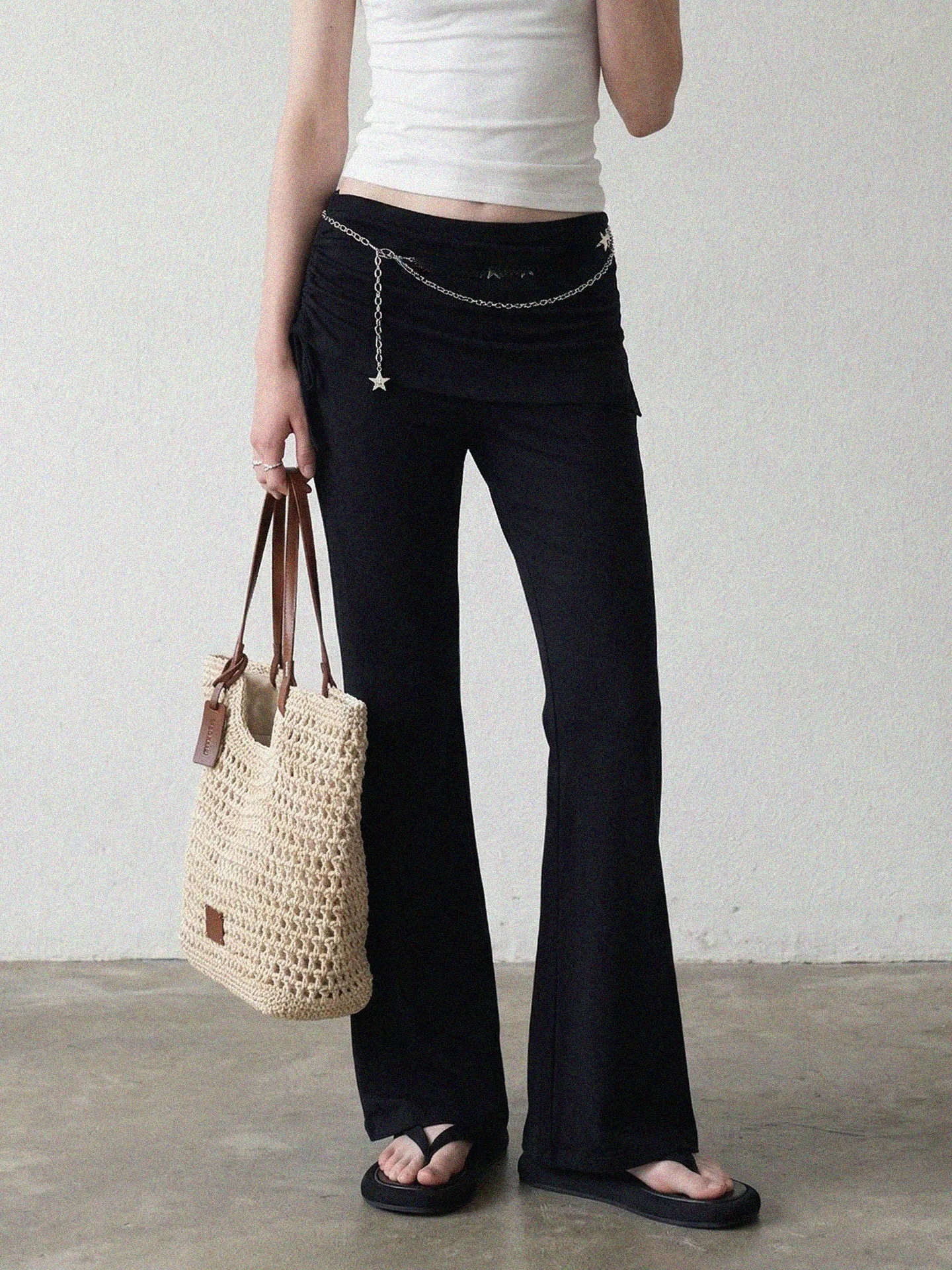 

Женские повседневные брюки Nelal: облегающие, с завязками, черные, с поясом, в полоску, расклешенные, длинные, имитация двух частей, летняя новинка