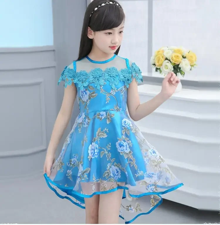 2024 Kids Girls Flower Dress Children Girl Voile Birthday Party Dress Baby Fancy Princess Fashion Yarn Dress 3 5 8 10 12 Years