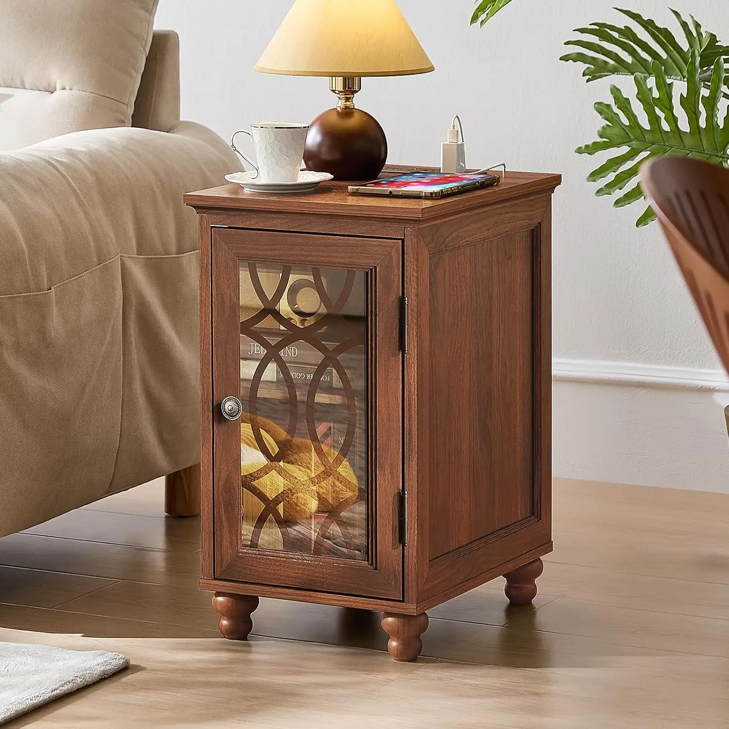 Narrow Charging Side Table Set 2