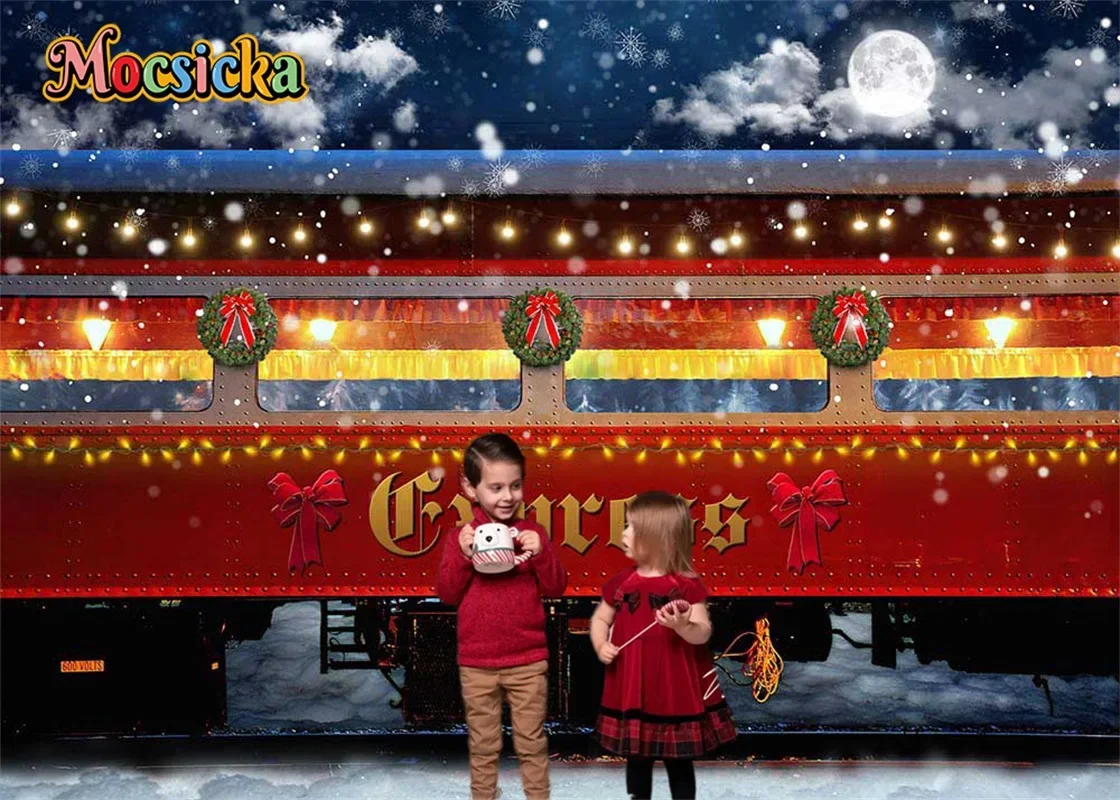 

Snow Train Christmas Photography Background Decor Xmas Tree Family Portraits Party Cake Smash Backdrop Studio Props For Photo
