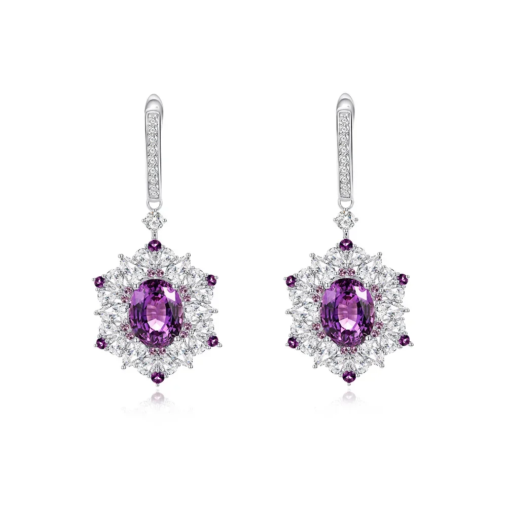 

2025 S925 silver hot selling egg shaped 6 * 8 purple cultivated sapphire 1.5ct earrings earrings earrings wedding jewelry