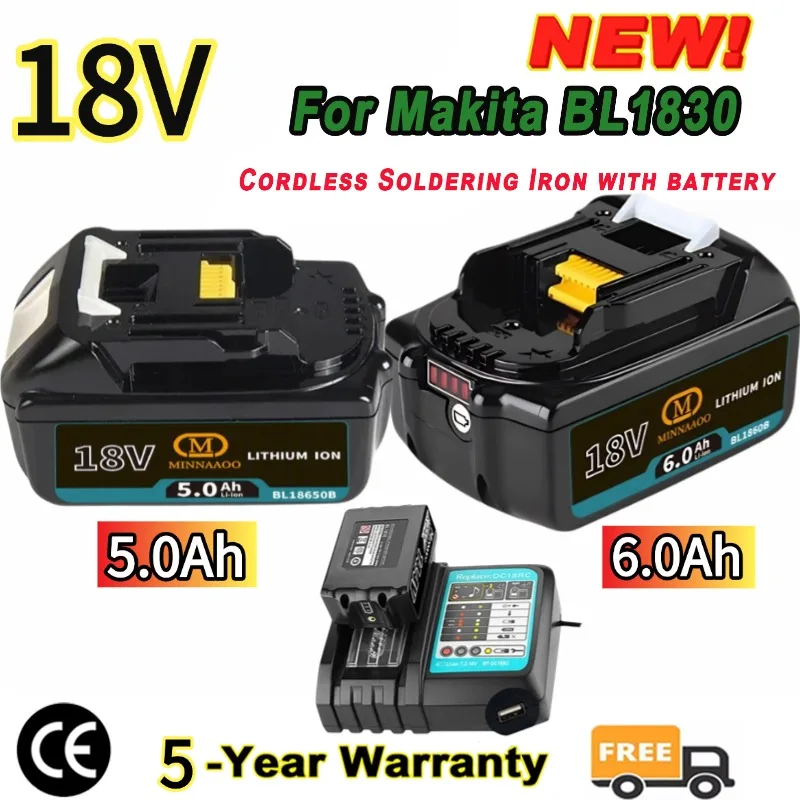 

100% Original For Makita 18V Battery 5.0-6.0Ah Rechargeable, for BL1830BL1840BL1850BL1860B Power Tools