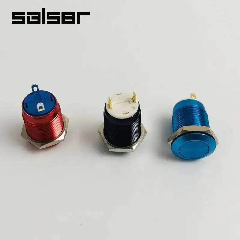 10 Peças Botão de Pressão Metálico de 12mm Anodizado Vermelho Azul Verde Preto Amarelo à Prova d'Água com Cabeça Plana Alta e Fixação Momentânea