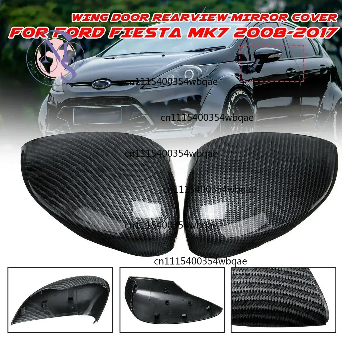 ZOCI-FOR-Carbon Fibre Wing Mirror Cover Cap For Ford Fiesta MK7 2008-2019 Painted Rearview Mirror Replacement Parts