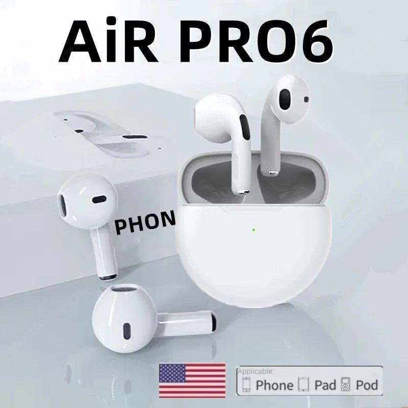 Pro 6 TWS Bluetooth Earphones Wireless Bluetooth Headset Noise Cancelling Earbuds with Mic Pro6 Wireless Headphones for IPhone