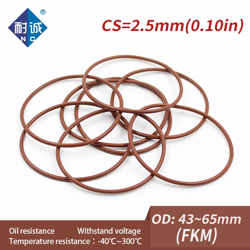 

2PCS/Lot Fluorine Rubber Ring Brown FKM O Ring Seal OD43/44/45/47/48/49/50/55/60/65*2.5mm O-Ring Seal Oil Ring Fuel Gaskets Oil