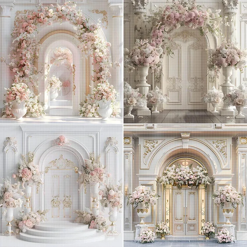 Mehofond Photography Background Luxury Floral Palace Door Adult Birthday Wedding Maternity Portrait Decor Backdrop Photo Studio