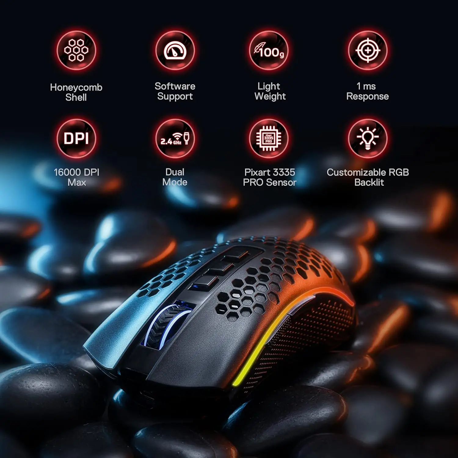 Redragon M808 Storm Pro Wireless Gaming RGB 16,000 DPI Mouse