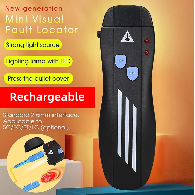 COMPTYCO Rechargeable Visual Fault Locator Fiber Optic Tester 1/10/20/30/50MW Mini VFL FTTH Optical Fiber Cable Testing Tool