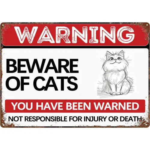 

12x8 Vintage Metal Cat Signs Warning Beware of Cat Signs for Outdoor Fences Yard