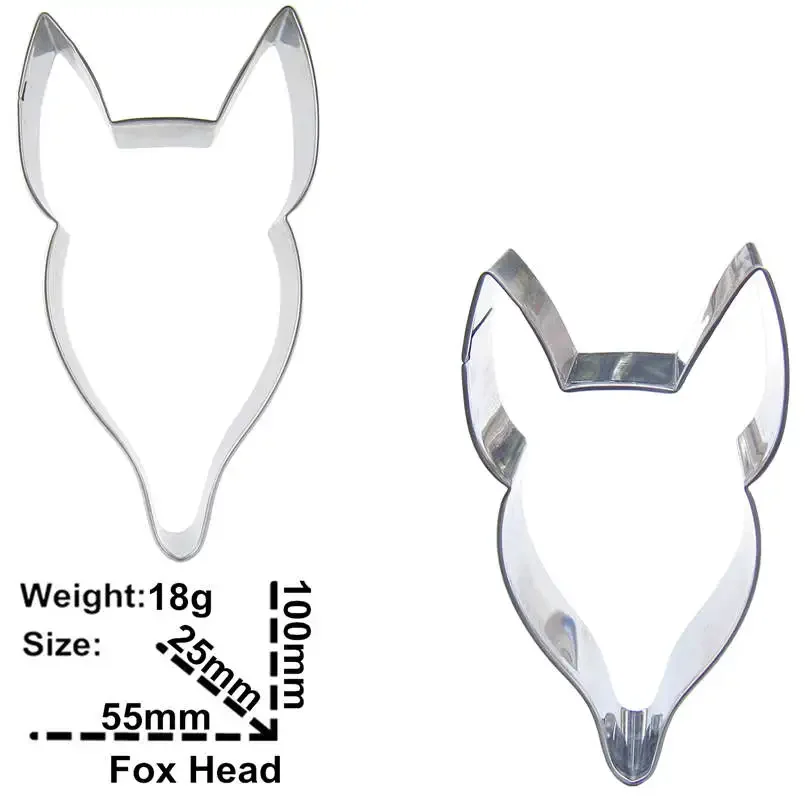 2 pcs Fox head Animal Cookie cutter biscuit embossing machine Pastry Fudge Stainless steel Baking mould Cake decorating tools