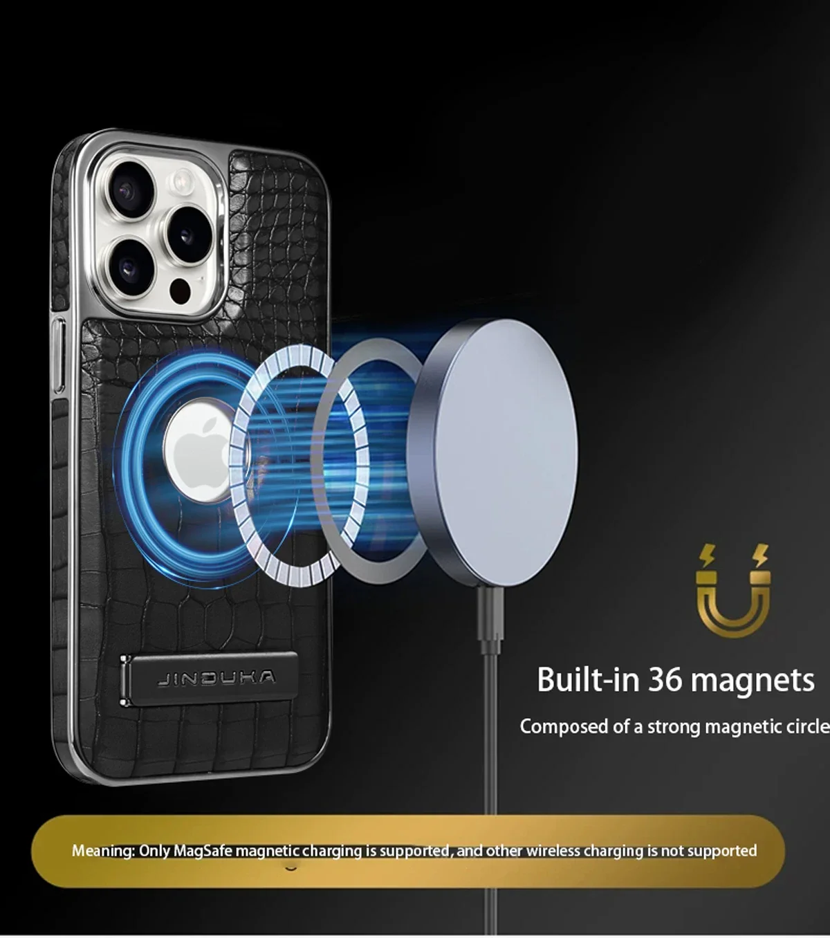Skórzane, niewidoczne etui magnetyczne z podpórką dla iPhone'a 15 16 Pro Max 14 Plus 13 12 Bezprzewodowe ładowanie dla Magsafe — zdjęcie produktu 5