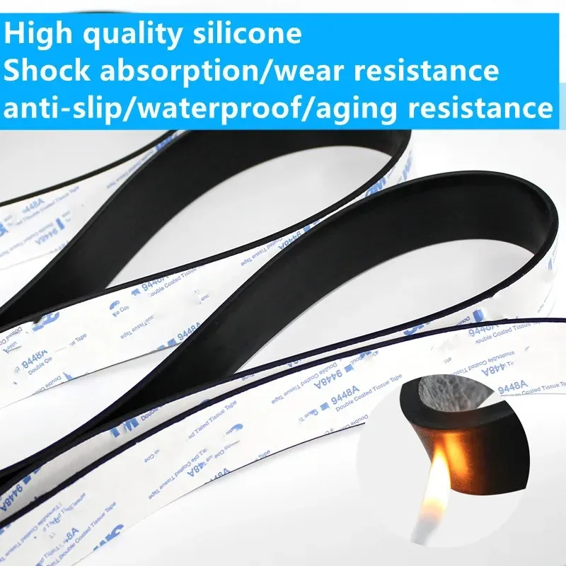 Black Silicone Rubber Strip Strong Adhesive Flat Seal Gasket Anti-skid Shock Absorption High Temperature Resistan Sealing Strip