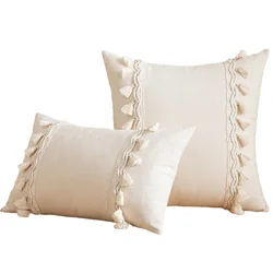 30x50cm 45x45cm White Pillowcases Tassel Sham Cotton Linen Boho Tufted Throw Pillow Covers Neutral Decorative Pillowcases 방석