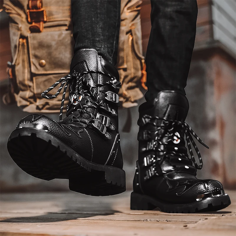 Lexsan Men's Leather Motorcycle Boots Anti-Slip Wear-Resistant Breathable Ankle Length Motorbike Racing Shoes for Riders