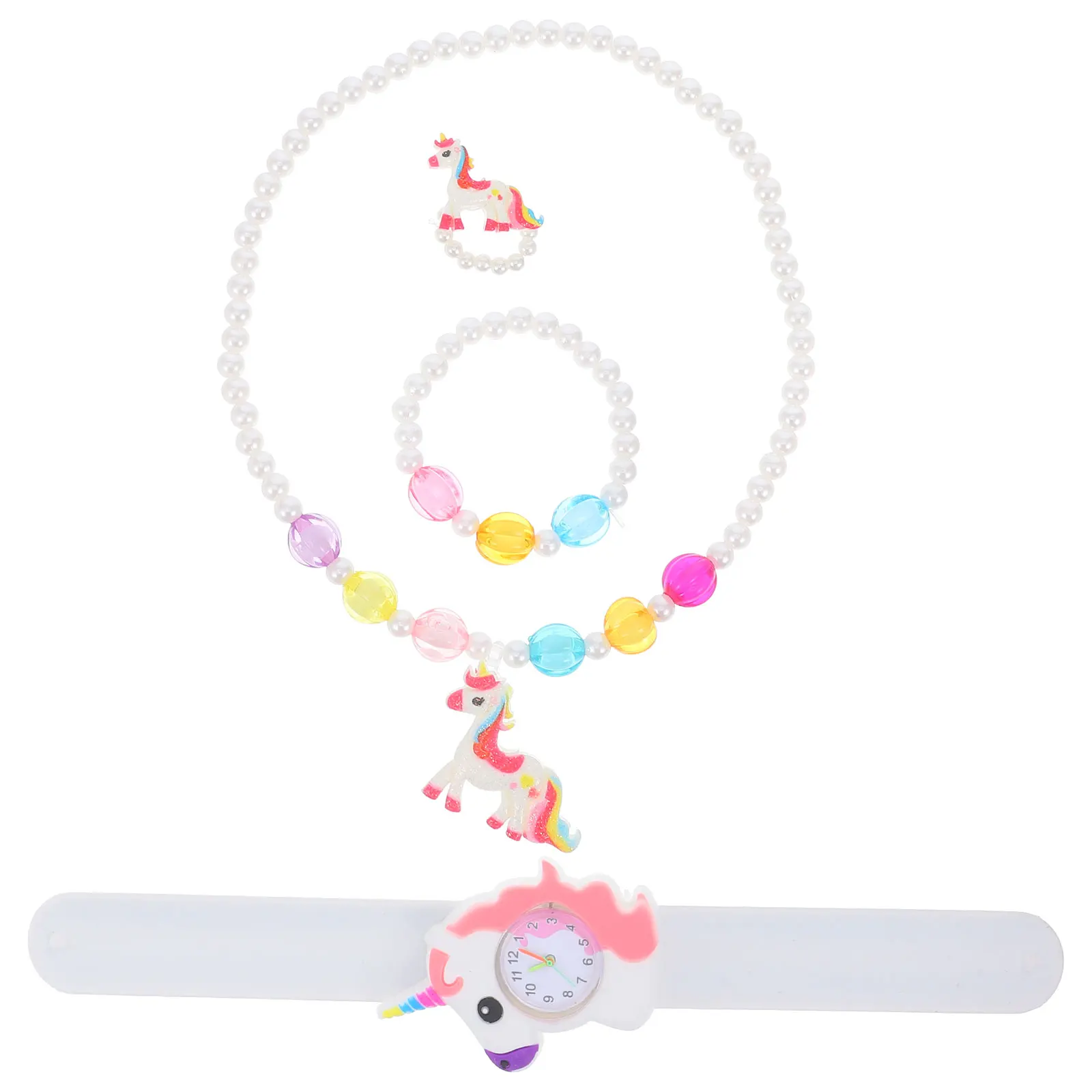 

Unicorns Design Slap Watch Colorful Silicone Kids Beaded Necklace Lovely Wristwatch Girls Bracelet Digital Toy Practical