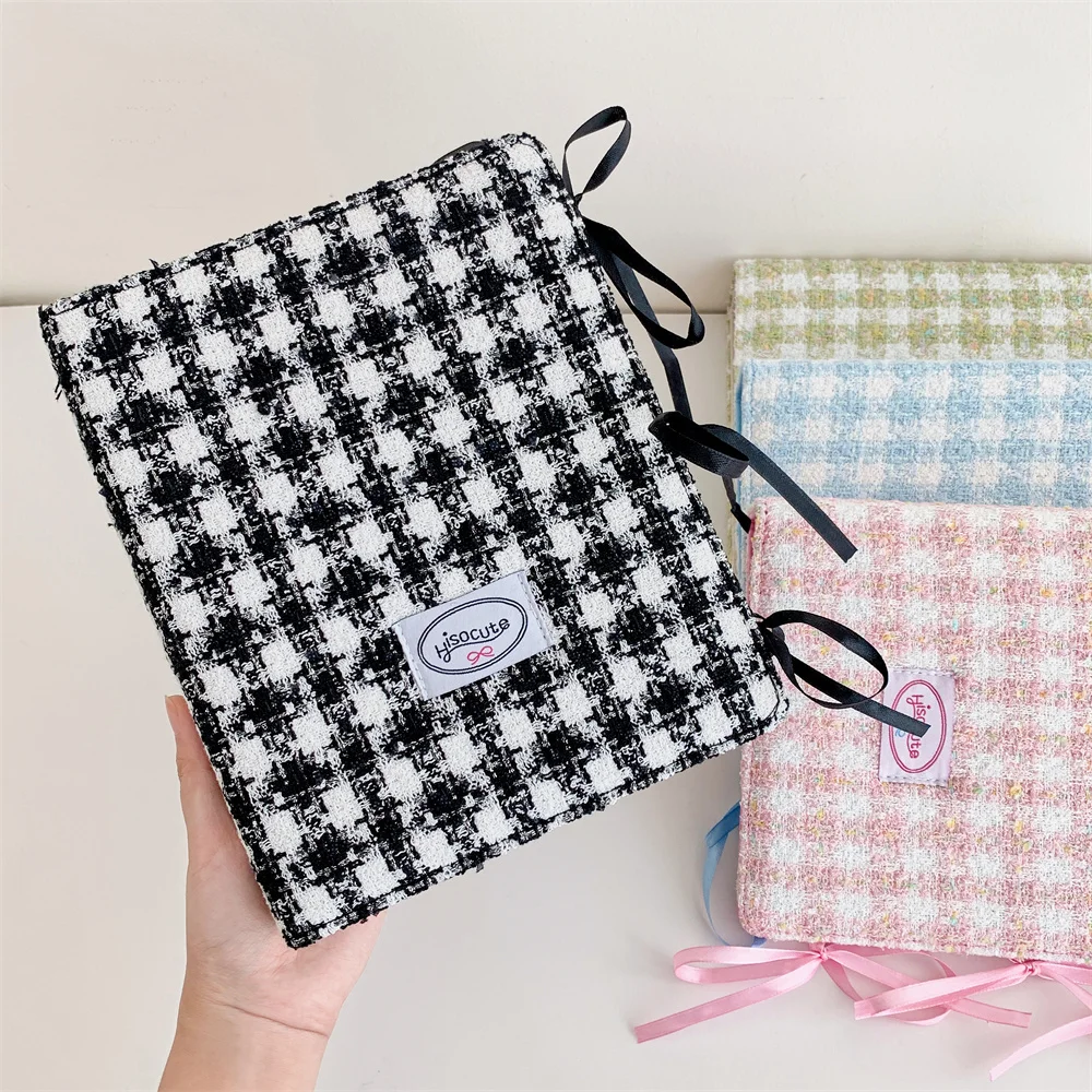 Simple Woolen Lattice Photo Album With 10Pcs Sleeves Kpop Bandage Ribbon Binder Photocards Collect Book Postcards Storage Book