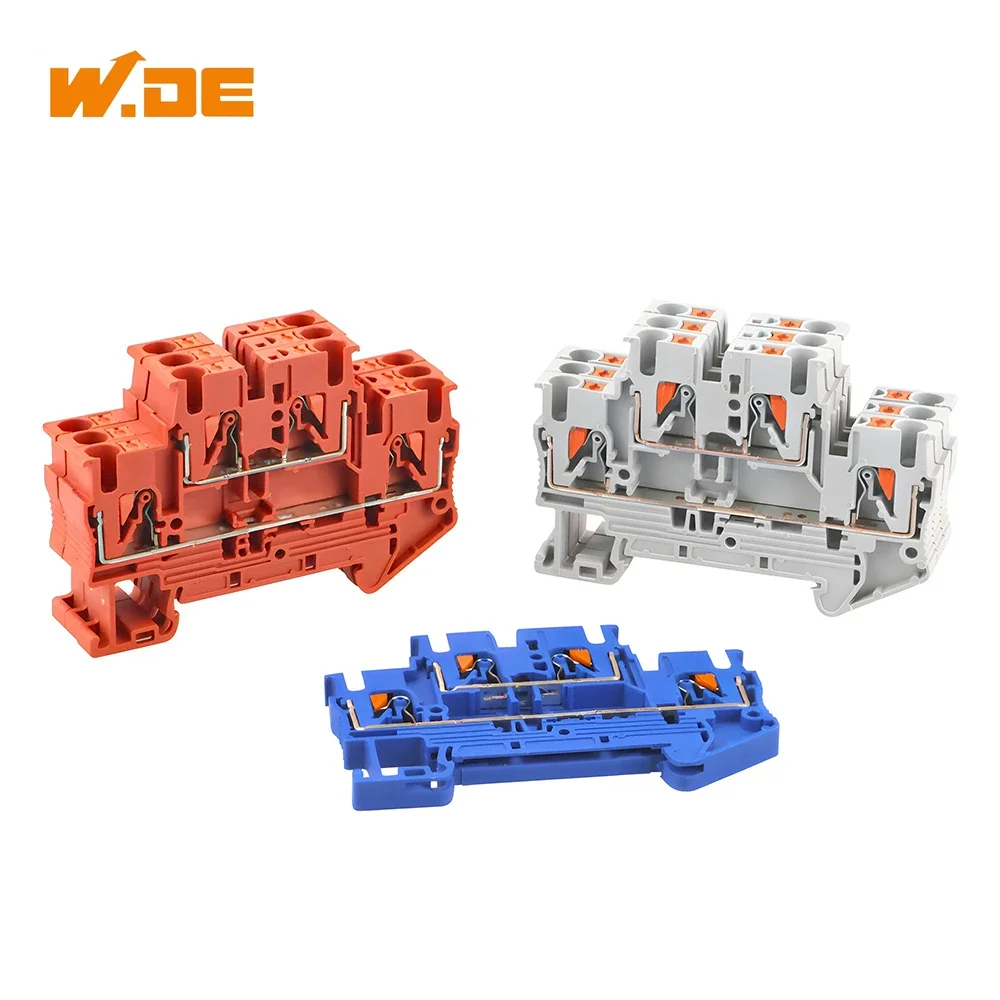 10 Stück DIN-Schienenklemmenblock PTTB-2.5, doppelschichtiger Federverbinder, schraubenloser Typ, 22 A, 500 V, für elektrische Verkabelung