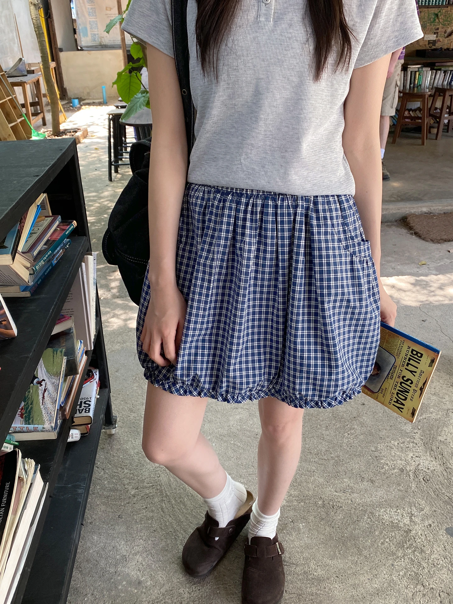 

Короткая юбка-трапеция Milk Rabbit Pl Pumpkin Flower Bud Color Blo с кружевной отделкой в клетку для молодых женщин