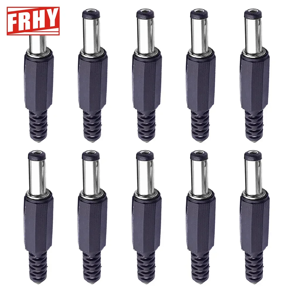 10-Pack DC Socket Male Barrel Jacks, 5.5x2.5mm & 5.5x2.1mm, Solder-On, DIY Customizable, Power Plug Adapter for Versatile Use