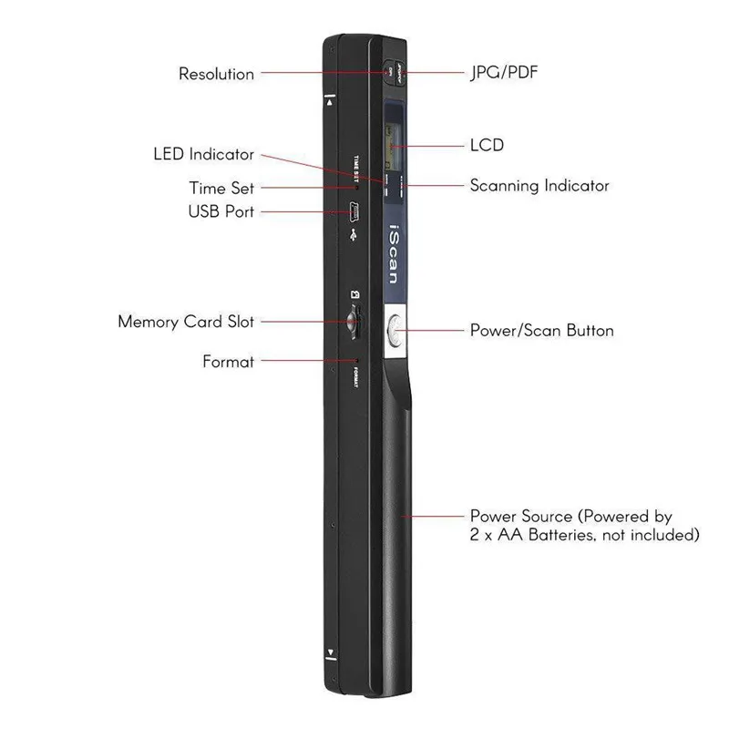 ISCAN Handheld A4 Scanner Portable High Definition 900DPI Home Teaching Color Books Photos Office Document Scanner