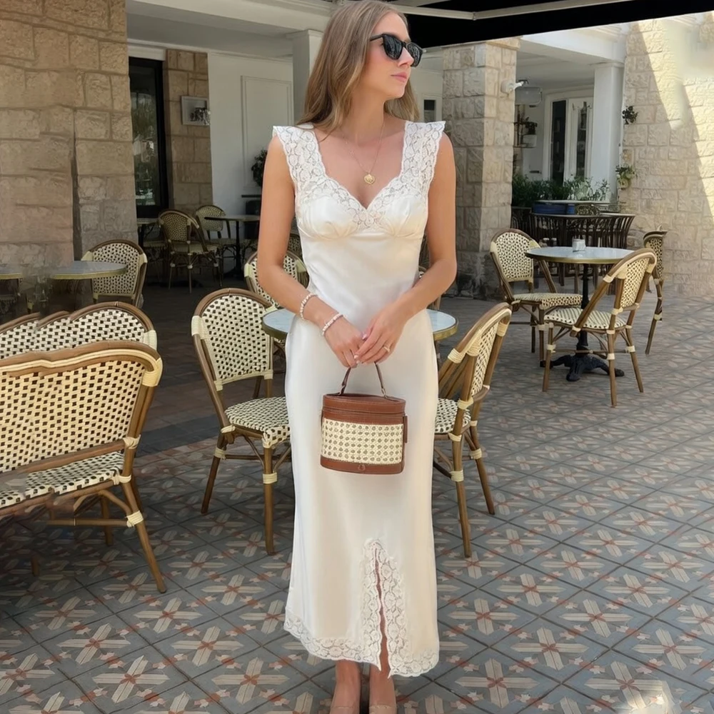 

Talenza Luxury Lace Long Dress Fashion Lace Patchwork Sleeveless Backless Dress Elegant High Street Women Party Evening Dress