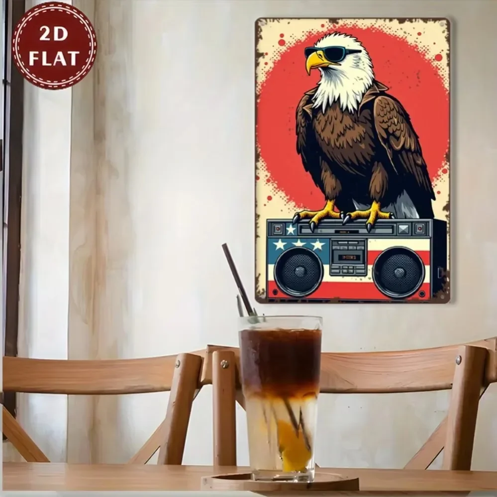 

Cool Glasses & Boombox Distressed Tin Art – Whimsical Handcrafted Wall Decor – Perfect for Mid-Century Living Rooms & Man Caves