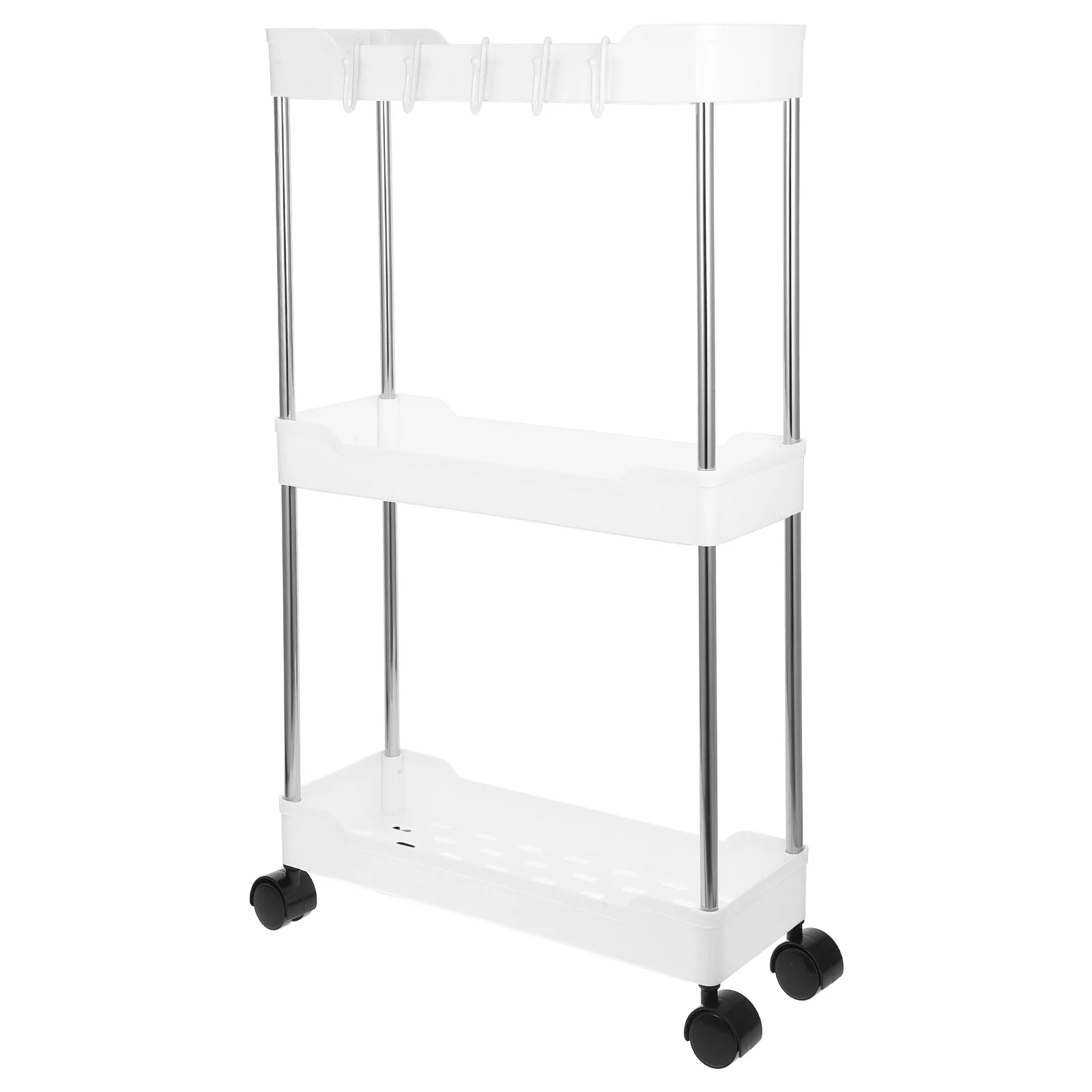Trolley Rack Storage Shelf Rolling Organizer Cart Kitchen Fall The Ground White Pp