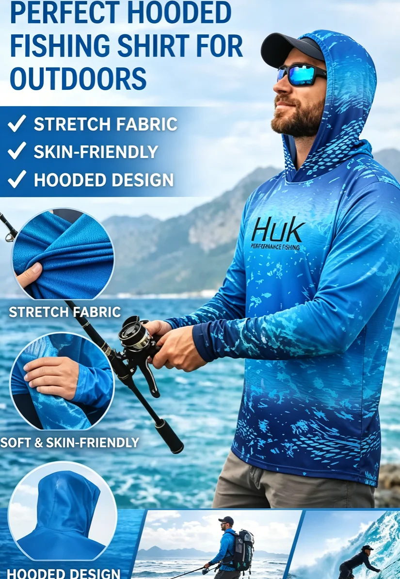 Camiseta de Pesca Leve e Respirável, Jersey de Pesca de Manga Longa, Suéter de Performance para Homens, Roupas de Secagem Rápida, Maillot Casmia Pesca