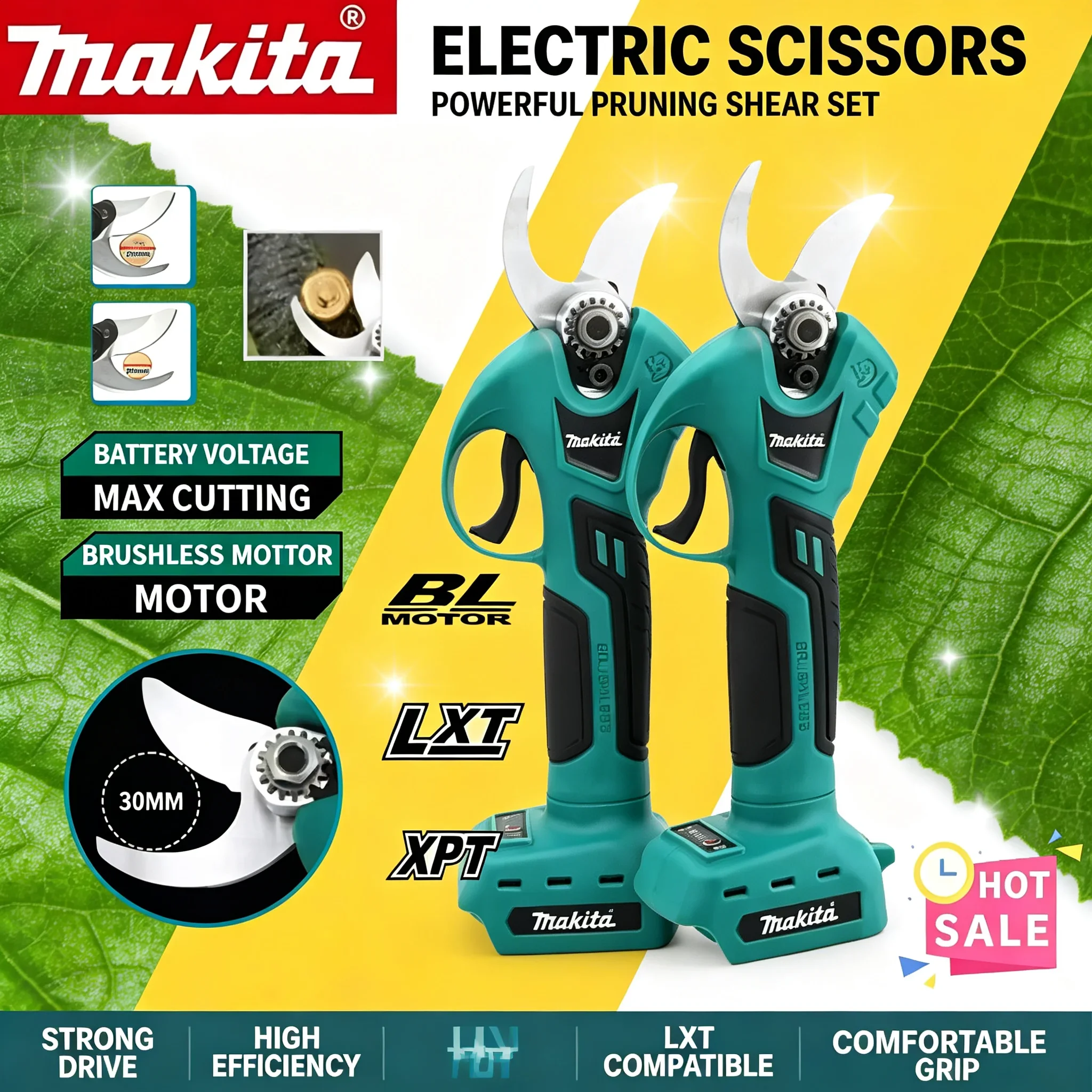 18V Makita Electric Pruning Shears, Professional Cordless Cutter Scissors, Garden Pruner Tool for Orchard & Yard Maintenance