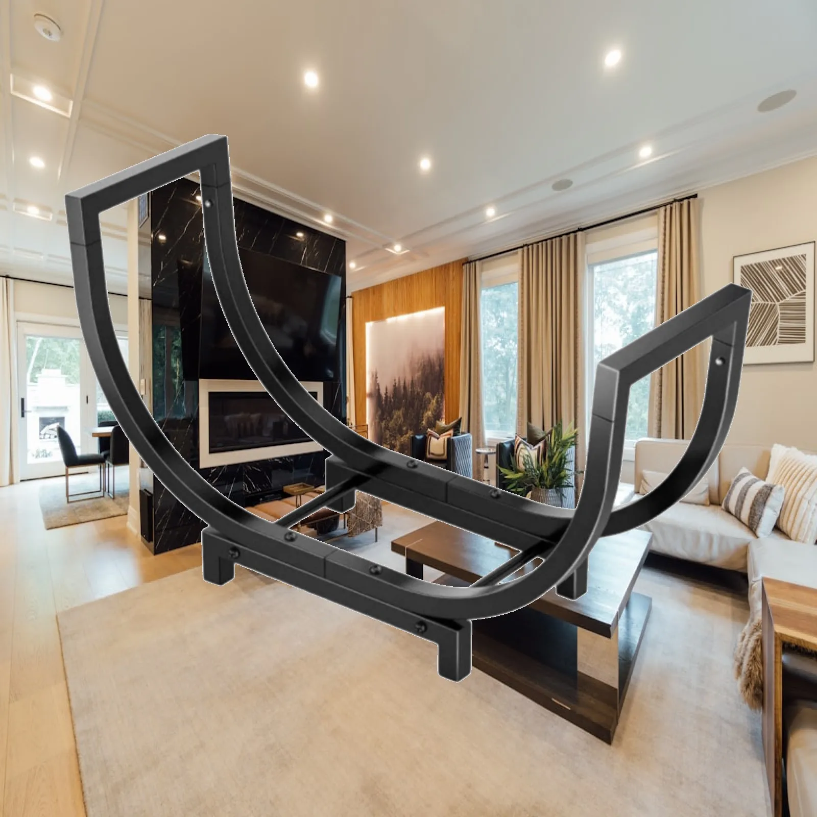 Firewood Storage Rack Sturdy Fireplace Log Holder Cradle Log Rack Heavy-Duty Powder Coated for Homeowners, Hearth, Living Room