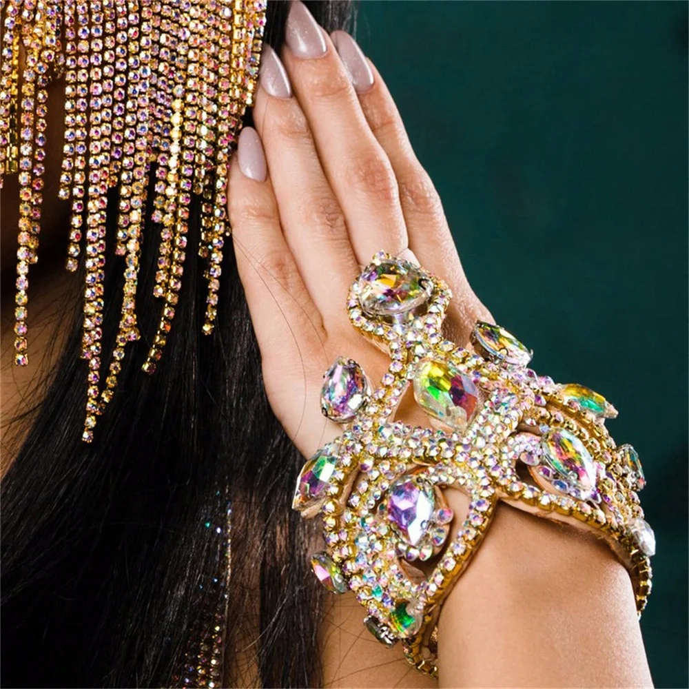 1pc Exaggerated Fashion Rhinestone Bracelet Jewelry Luxury Shiny Banquet Party Crystal Bracelet Body Jewelry Wearing Accessories